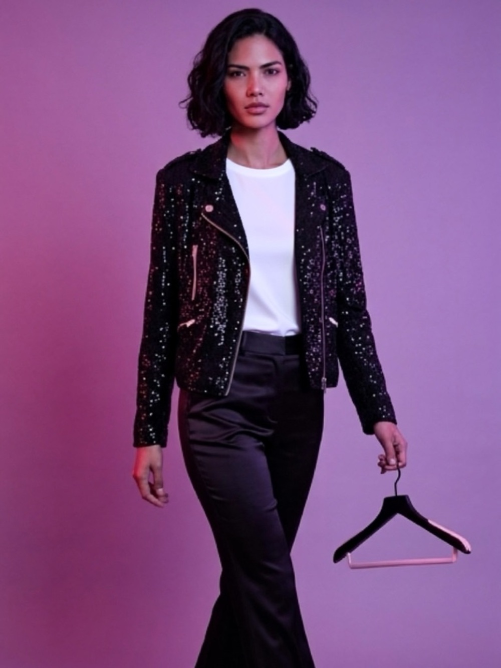 Generation Love NWT Navy Sequin Moto Jacket - Picture 6 of 7
